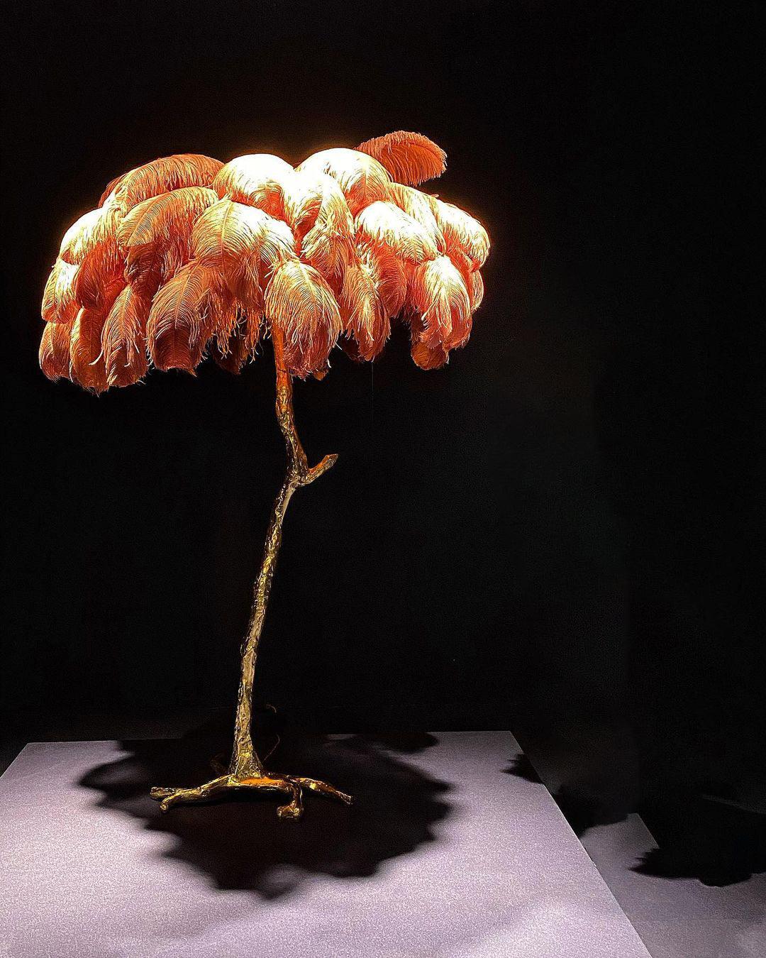 Selis Lampadaire en Laiton avec Plume d'Autruche