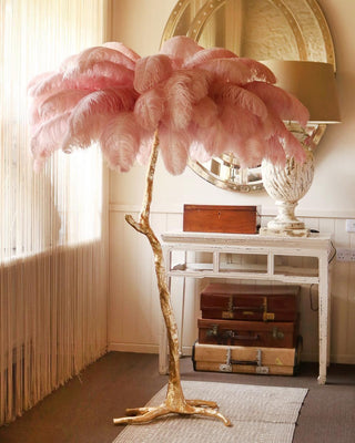Selis Lampadaire en Laiton avec Plume d'Autruche