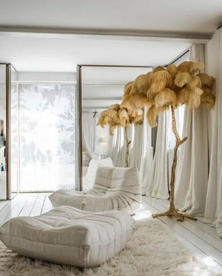 Selis Lampadaire en Laiton avec Plume d'Autruche