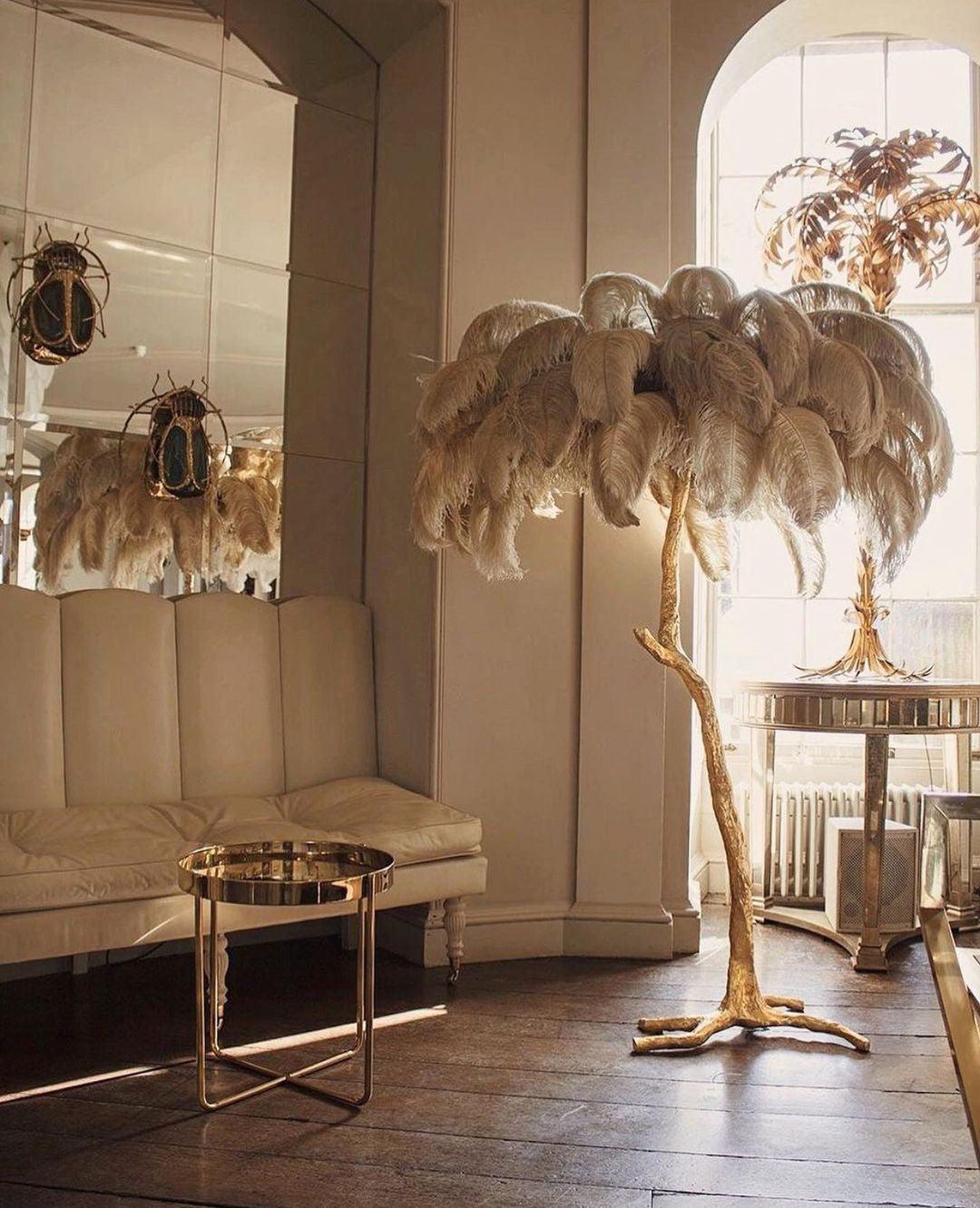 Selis Lampadaire en Laiton avec Plume d'Autruche