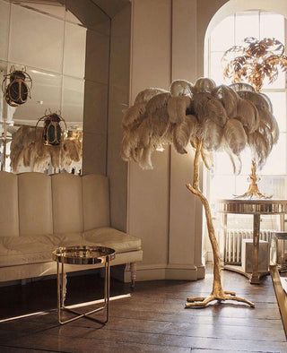 Selis Lampadaire en Laiton avec Plume d'Autruche