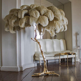 Selis Lampadaire en Laiton avec Plume d'Autruche