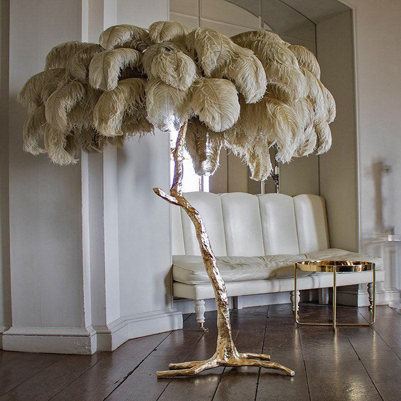 Selis Lampadaire en Laiton avec Plume d'Autruche
