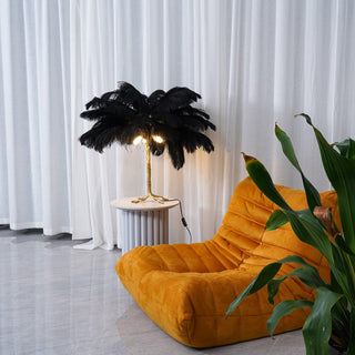 Ostrich Feather Table Lamp-Neutral Decor