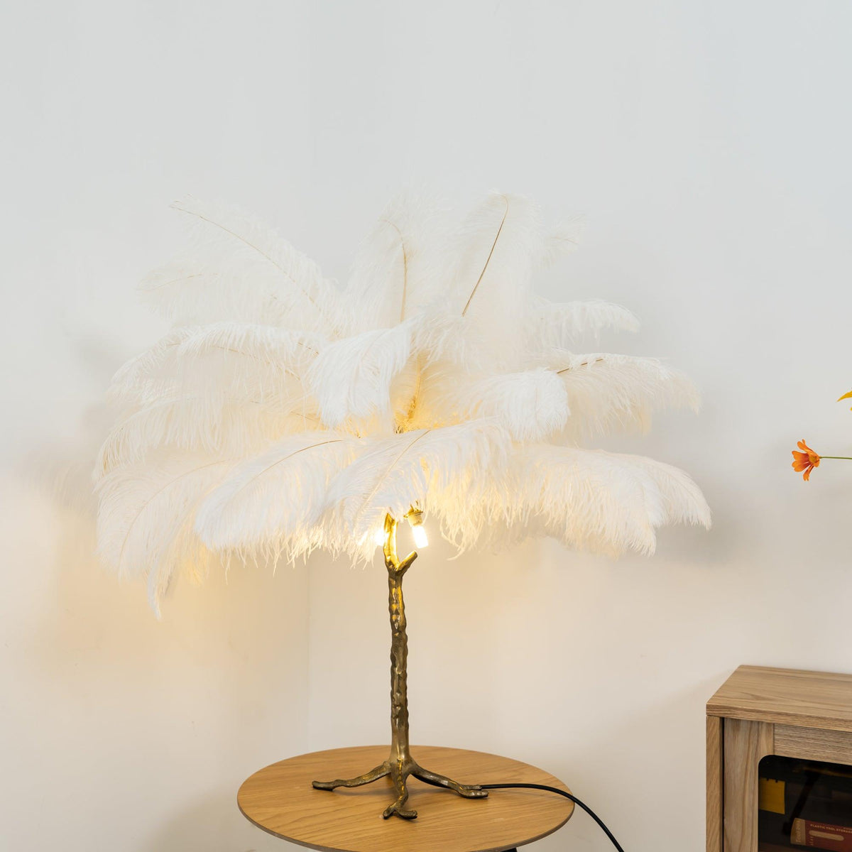 Ostrich Feather Table Lamp-Neutral Decor