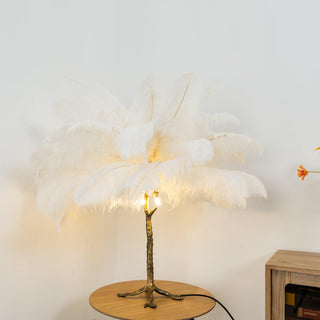 Ostrich Feather Table Lamp-Neutral Decor
