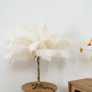 Ostrich Feather Table Lamp-Neutral Decor