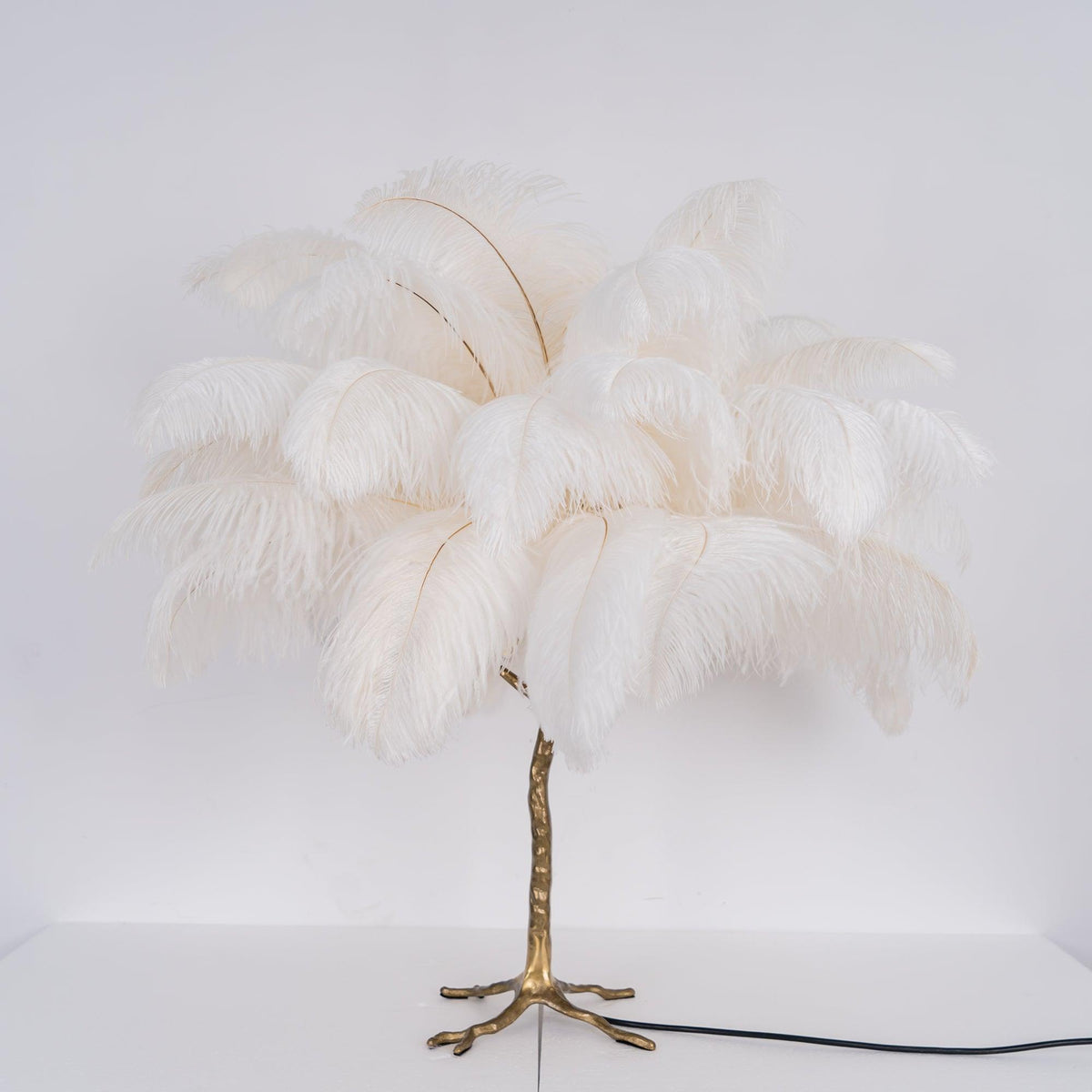 Ostrich Feather Table Lamp-Neutral Decor