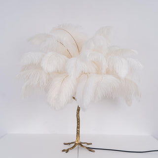 Ostrich Feather Table Lamp-Neutral Decor
