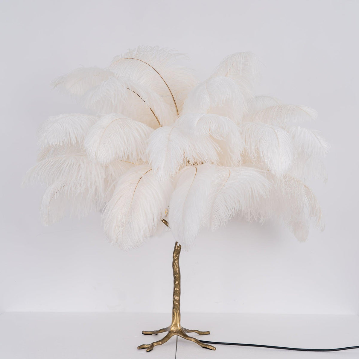 Ostrich Feather Table Lamp-Neutral Decor