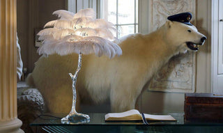 Ostrich Feather Table Lamp-Neutral Decor