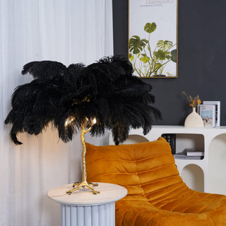 Ostrich Feather Table Lamp-Neutral Decor