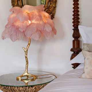 Ostrich Feather Table Lamp-Neutral Decor