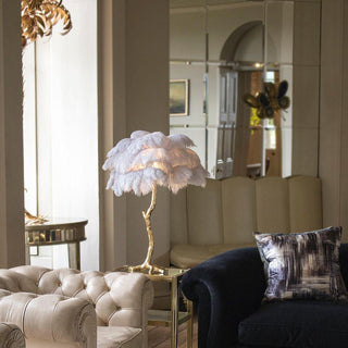 Ostrich Feather Table Lamp-Neutral Decor