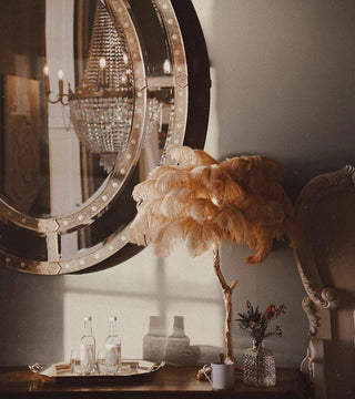 Ostrich Feather Table Lamp-Neutral Decor