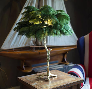Ostrich Feather Table Lamp-Neutral Decor