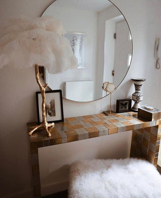 Ostrich Feather Table Lamp-Neutral Decor