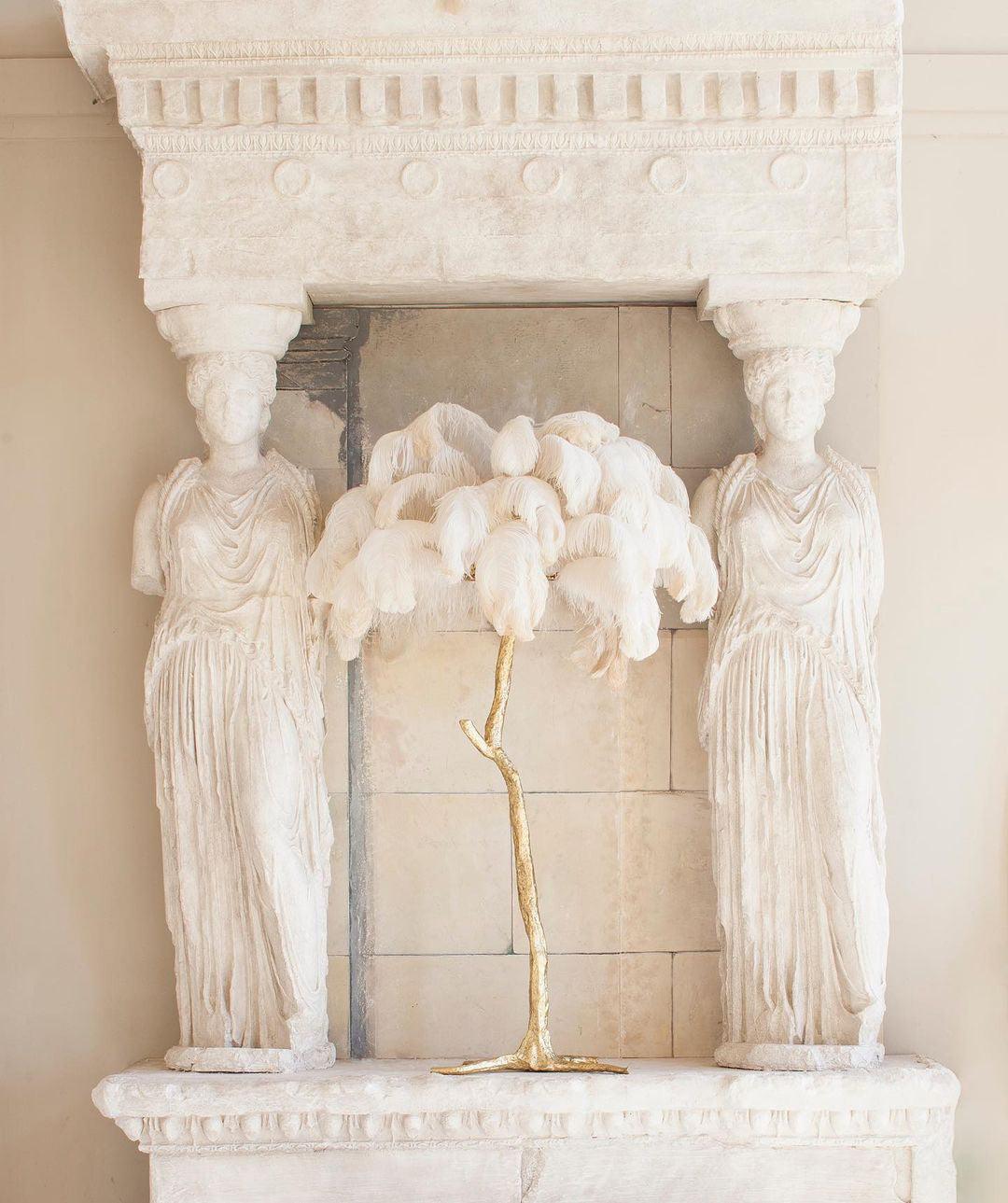 Ostrich Feather Table Lamp-Neutral Decor