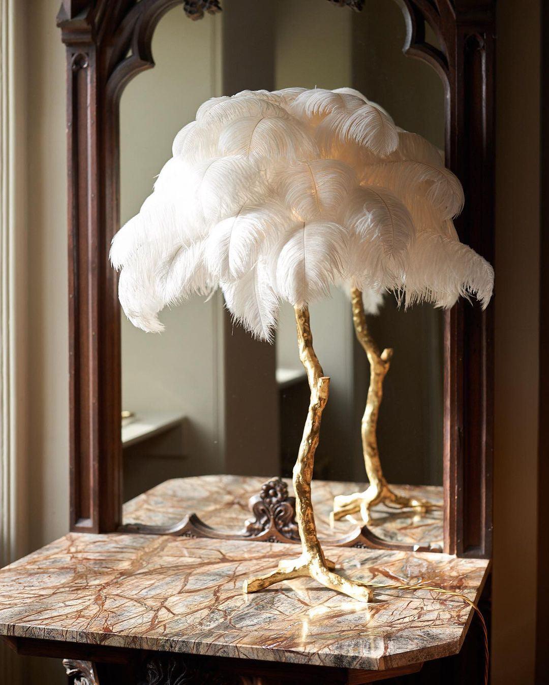 Ostrich Feather Table Lamp-Neutral Decor