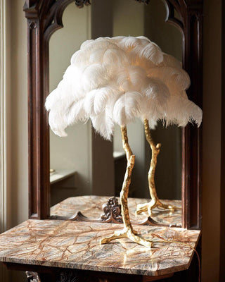 Ostrich Feather Table Lamp-Neutral Decor
