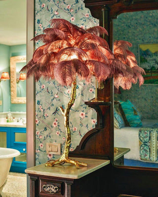 Ostrich Feather Table Lamp-Neutral Decor