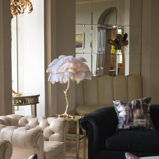Ostrich Feather Table Lamp-Neutral Decor
