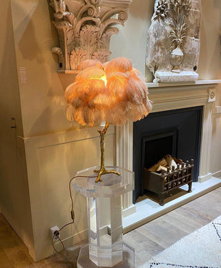 Ostrich Feather Table Lamp-Neutral Decor