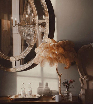 Ostrich Feather Table Lamp-Neutral Decor