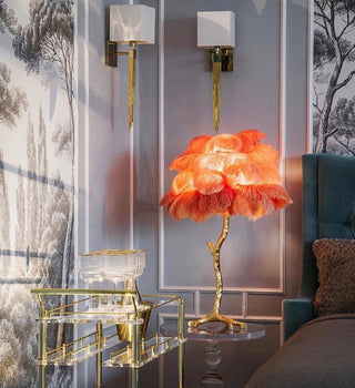 Ostrich Feather Table Lamp-Neutral Decor