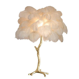 Ostrich Feather Table Lamp-Neutral Decor