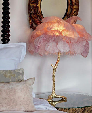 Ostrich Feather Table Lamp-Neutral Decor
