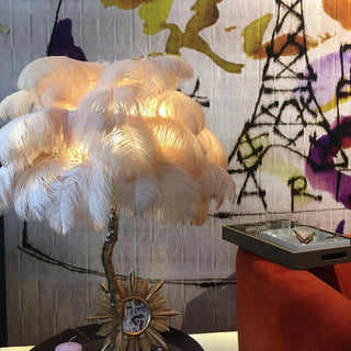 Ostrich Feather Table Lamp-Neutral Decor