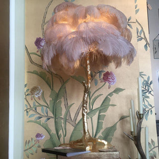 Ostrich Feather Table Lamp-Neutral Decor