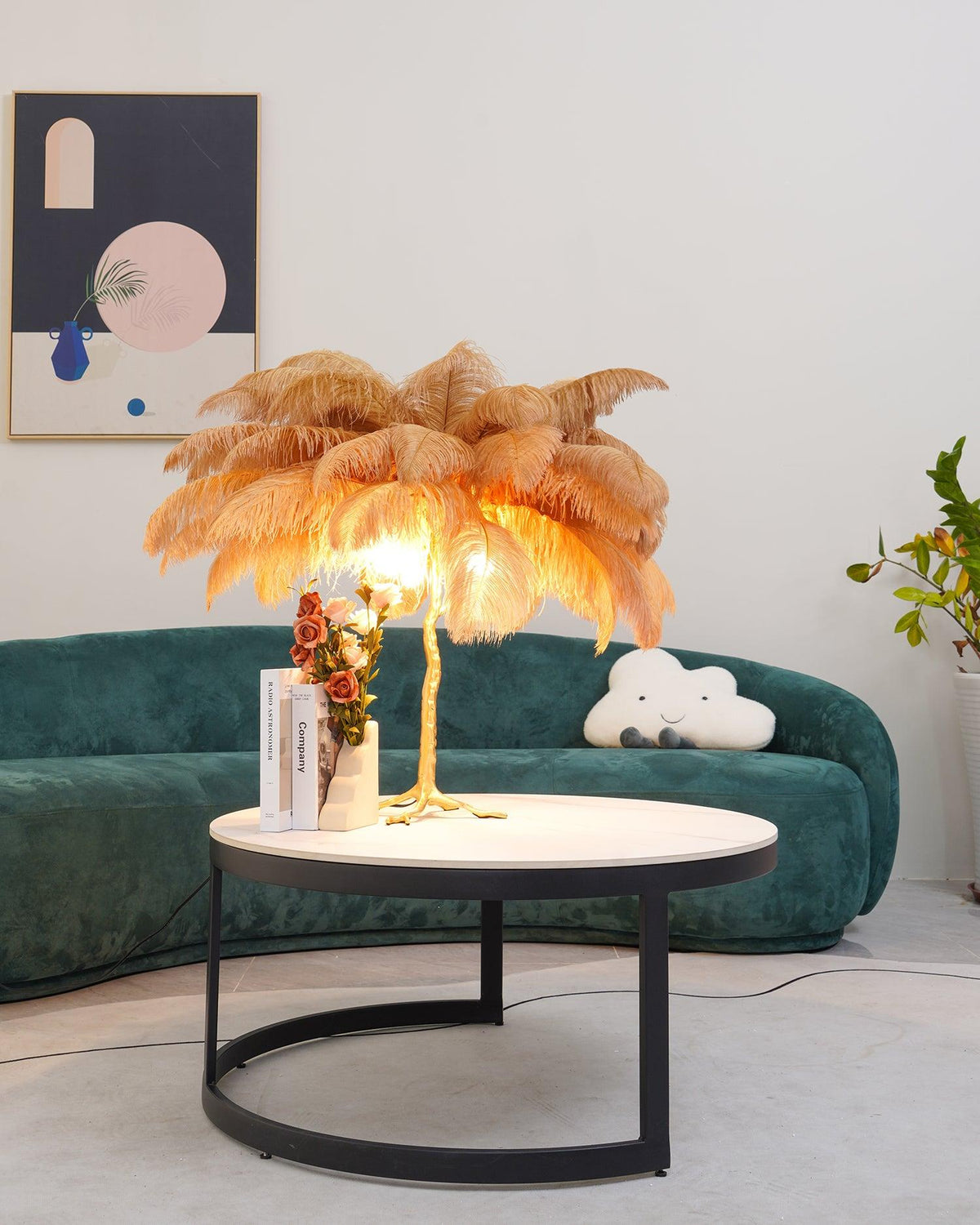 Ostrich Feather Table Lamp-Neutral Decor