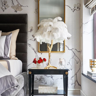 Ostrich Feather Table Lamp-Neutral Decor