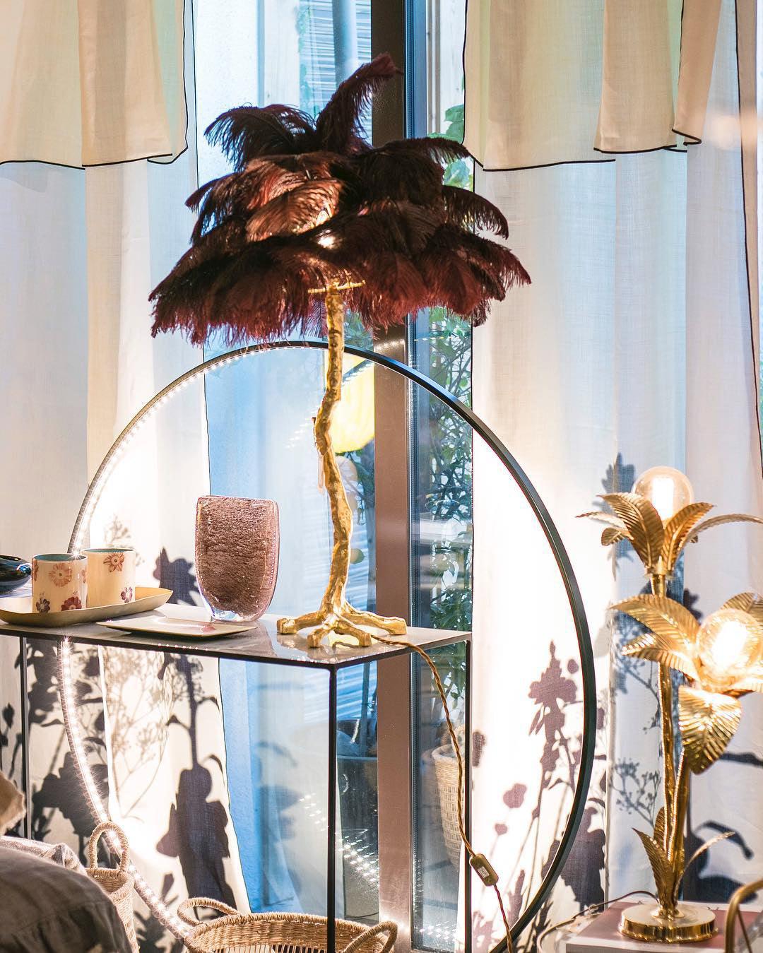 Ostrich Feather Table Lamp-Neutral Decor