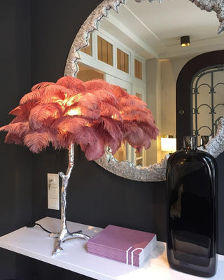 Ostrich Feather Table Lamp-Neutral Decor