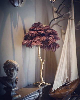 Ostrich Feather Table Lamp-Neutral Decor