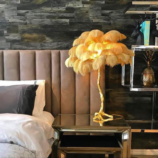 Ostrich Feather Table Lamp-Neutral Decor