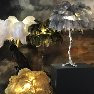 Ostrich Feather Table Lamp-Neutral Decor
