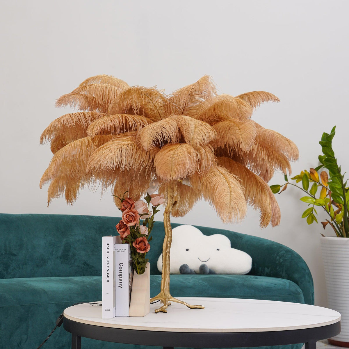 Ostrich Feather Table Lamp-Neutral Decor