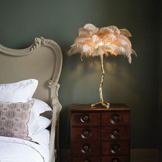 Ostrich Feather Table Lamp-Neutral Decor