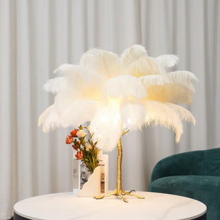 Ostrich Feather Table Lamp-Neutral Decor