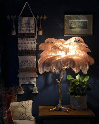 Ostrich Feather Table Lamp-Neutral Decor