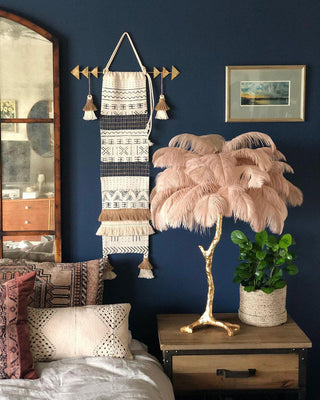 Ostrich Feather Table Lamp-Neutral Decor