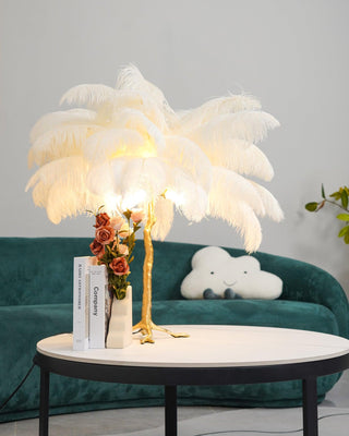 Ostrich Feather Table Lamp-Neutral Decor