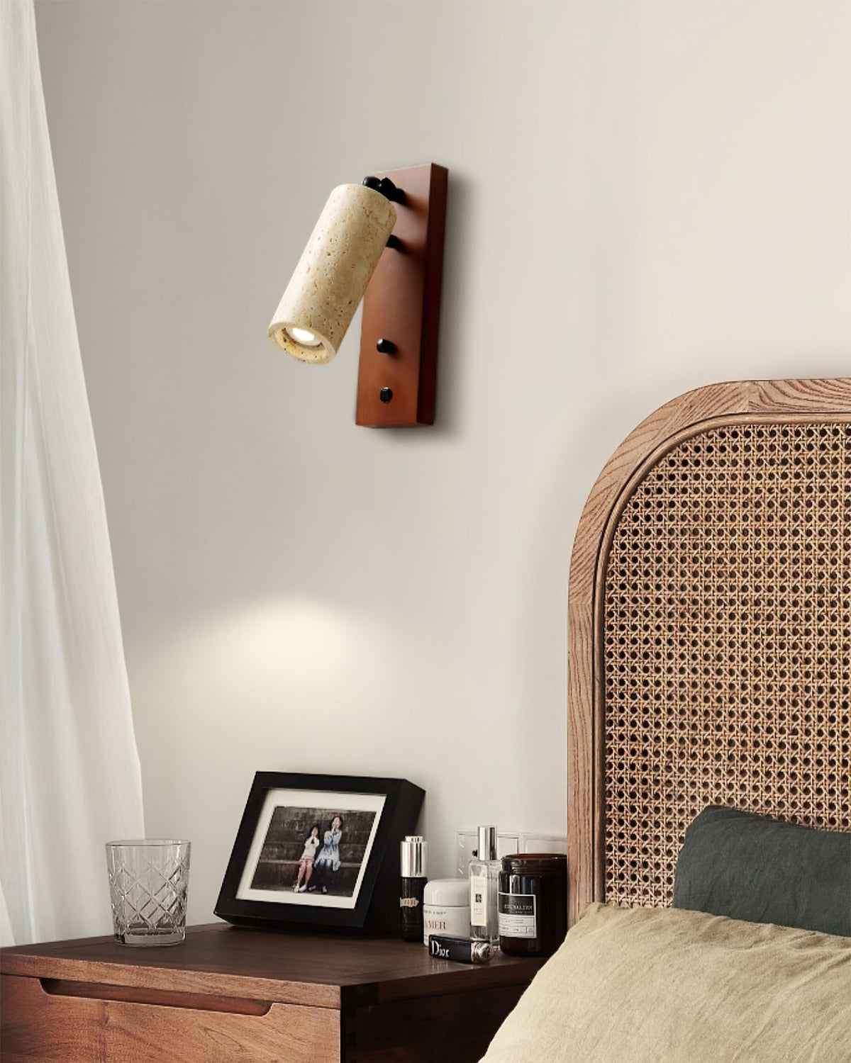 Neptune Wall Lamp Spotlight Yellow Travertine Wood-Neutral Decor