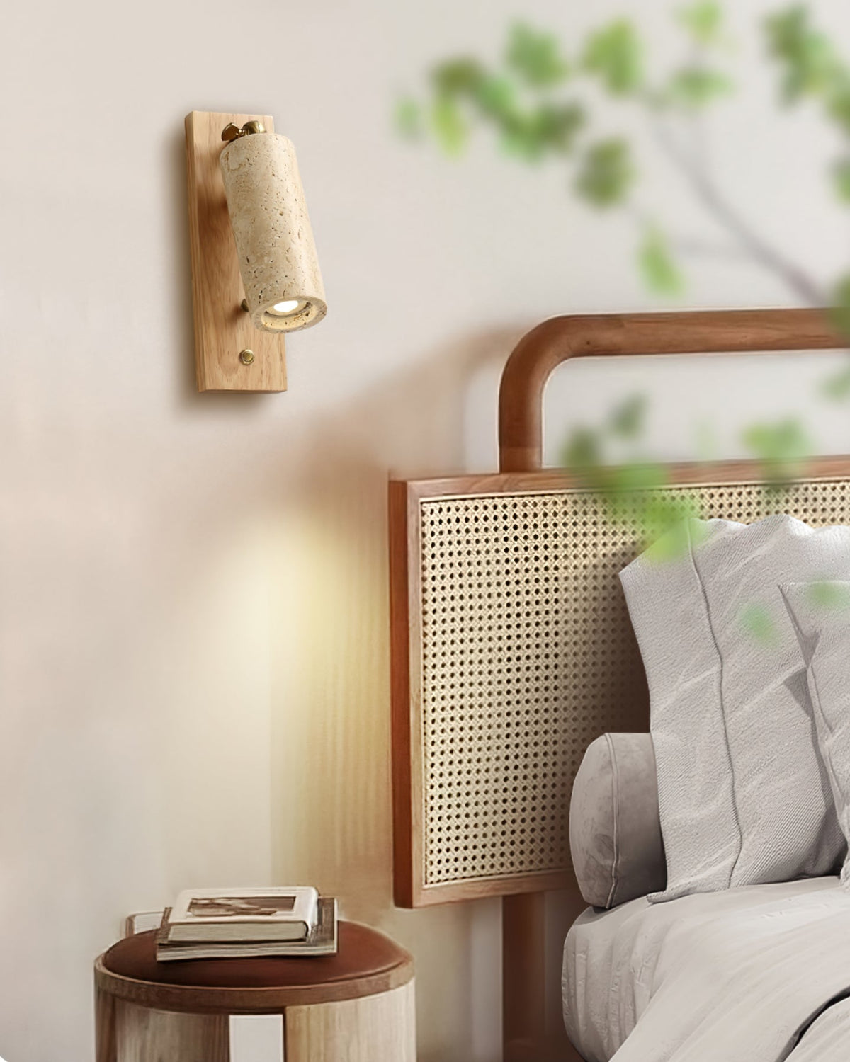 Neptune Wall Lamp Spotlight Yellow Travertine Wood-Neutral Decor