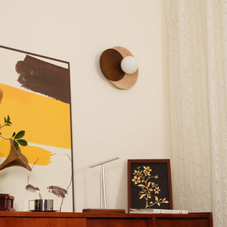Virelli Applique Murale Disques Superposés en Travertin Bois de Noyer Scandinave-Luire