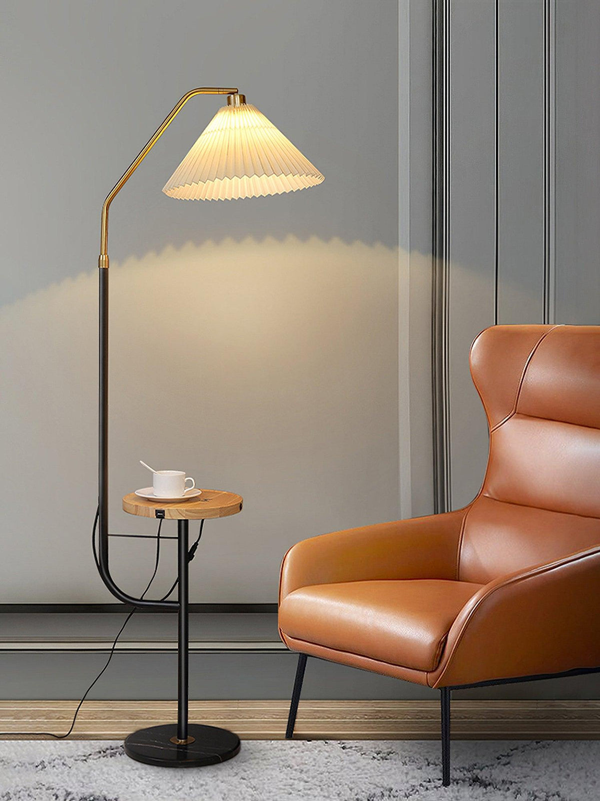 Nexc Lampadaire en Marbre Et Bois